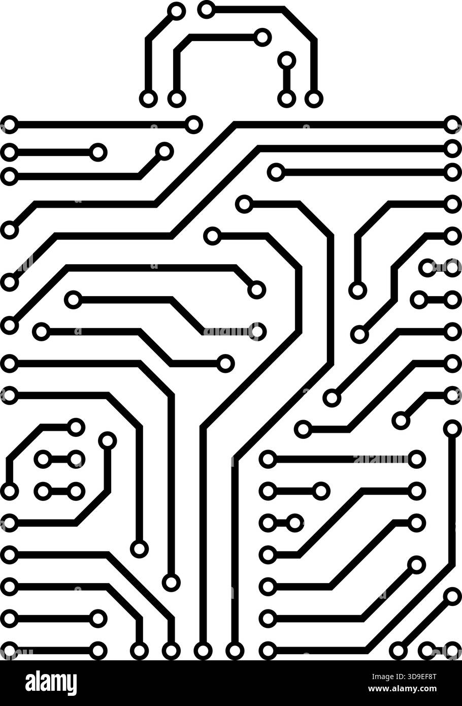 Circuito stampato a forma di borsa: Shopping online, e-commerce e acquisto di agenti di intelligenza artificiale, isolato Illustrazione Vettoriale