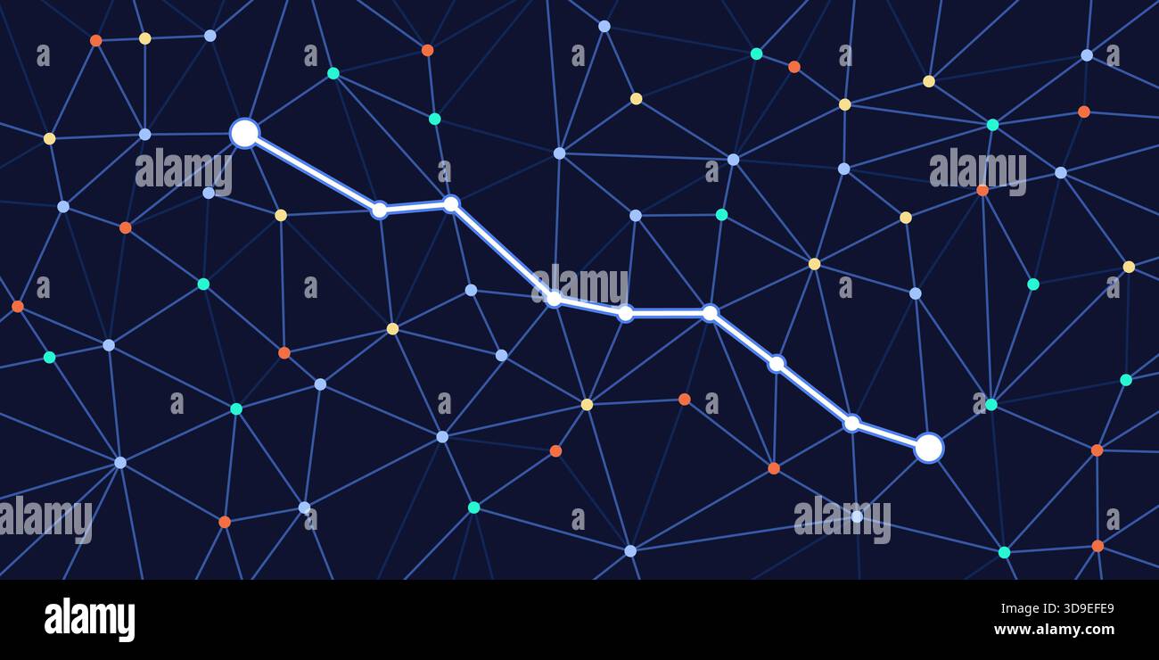 Il modo più breve per collegare due punti in modo efficiente in un concetto di rete, scienza e tecnologia Illustrazione Vettoriale