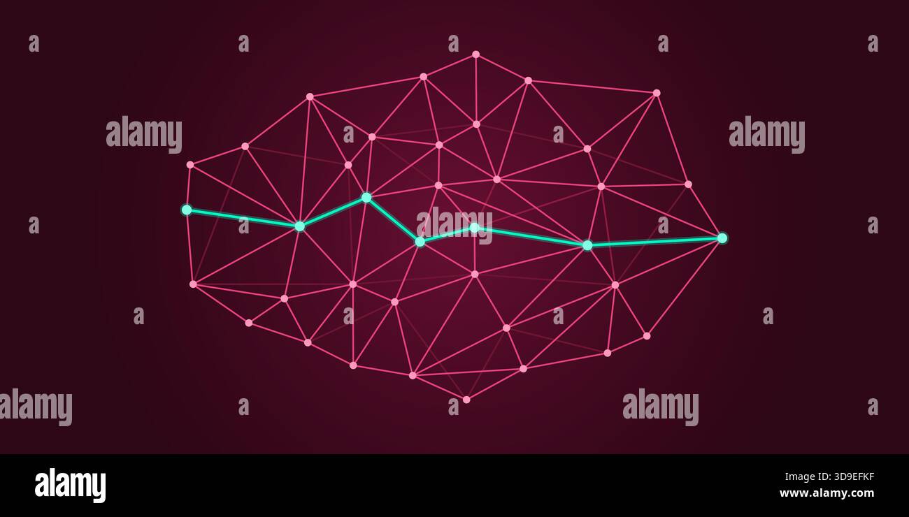 Il modo più breve per collegare due punti in modo efficiente in un concetto di rete, scienza e tecnologia Illustrazione Vettoriale