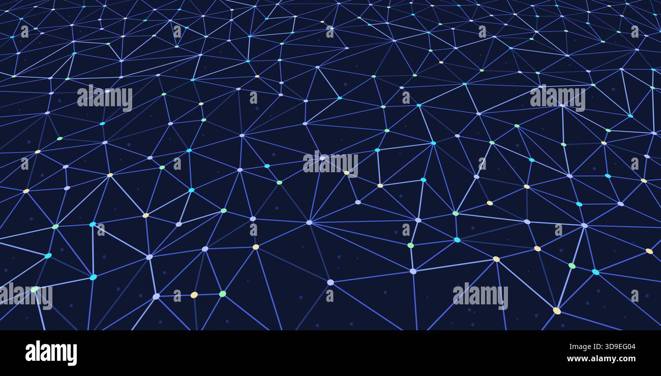 Rete di background geometrico astratto di punti connessi: Concetto di tecnologia e scienza Illustrazione Vettoriale