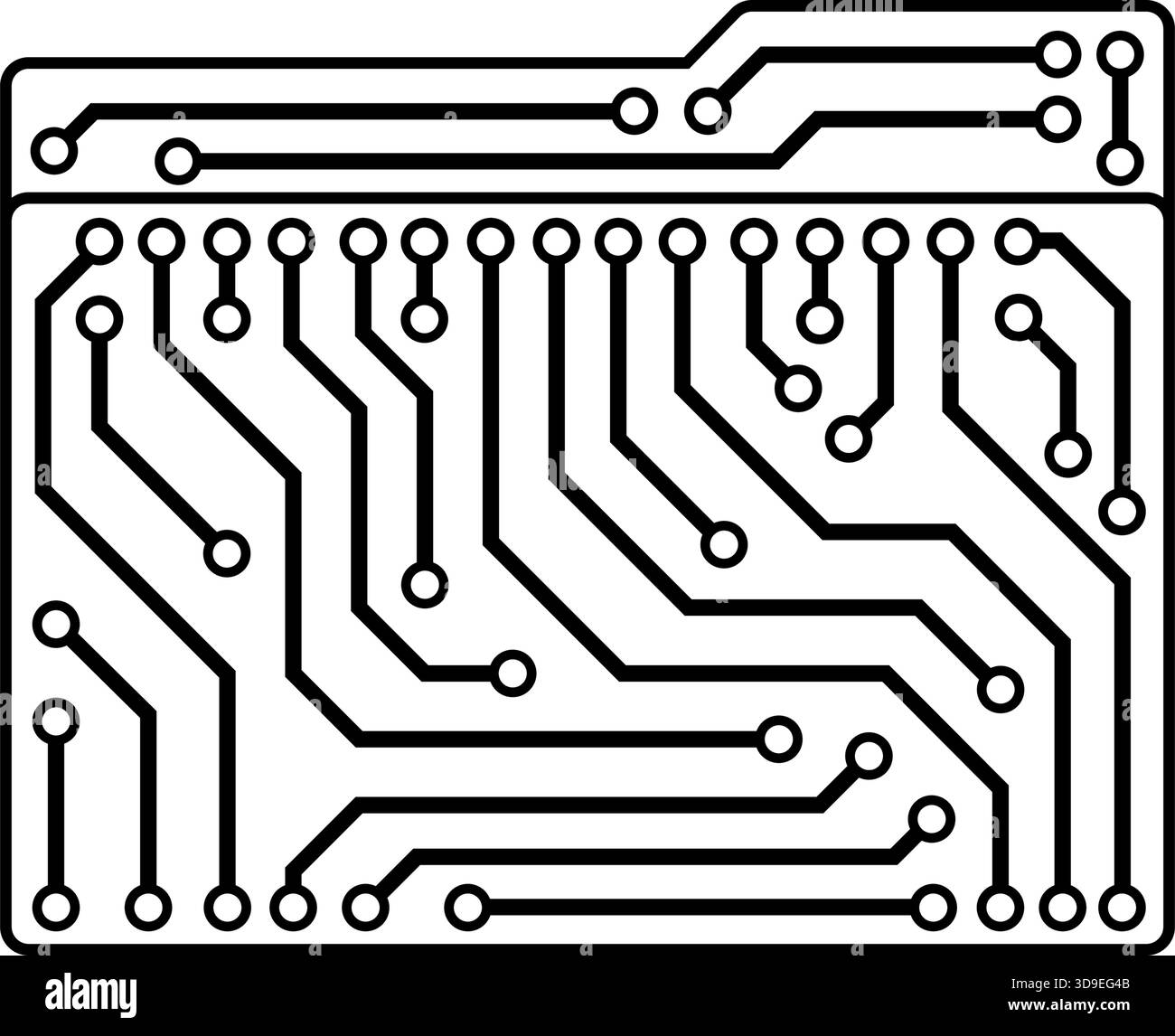 Scheda a circuito stampato sagomata come una cartella di computer: Concetto di archiviazione e organizzazione dei file, isolato Illustrazione Vettoriale