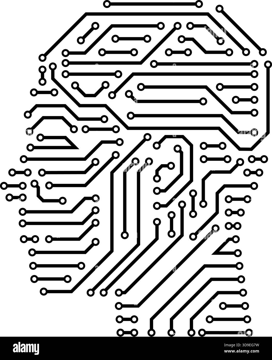 Scheda a circuito stampato a forma di testa umana: robotica e intelligenza artificiale, isolata Illustrazione Vettoriale