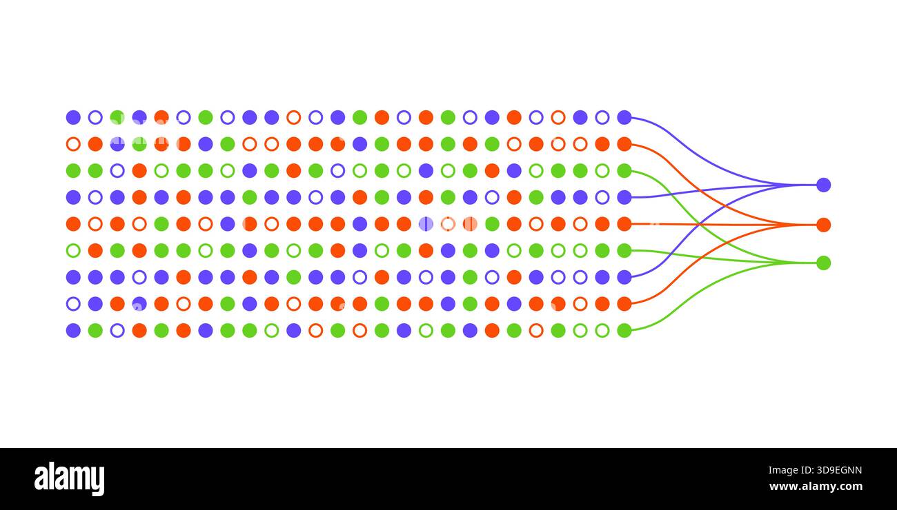 Analisi dei big data e intelligenza artificiale, clustering, algoritmi e apprendimento automatico in background astratto Illustrazione Vettoriale