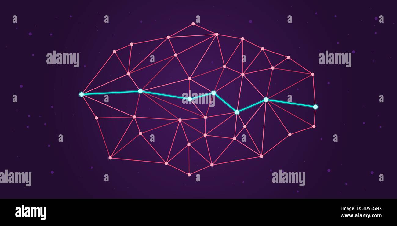 Il modo più breve per collegare due punti in modo efficiente in un concetto di rete, scienza e tecnologia Illustrazione Vettoriale