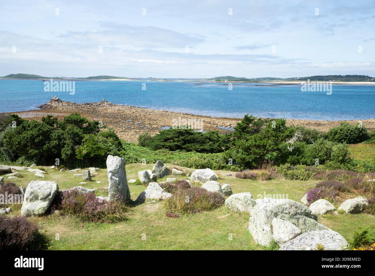 Halangy Down Ancient Village sull'isola di St Mary. Isole Scilly, Cornovaglia, Regno Unito. Foto Stock