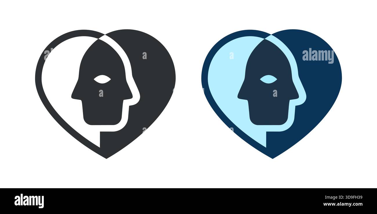 Icone della mente e del cuore, simboli di empatia, compassione e connessione emotiva. Illustrazione Vettoriale