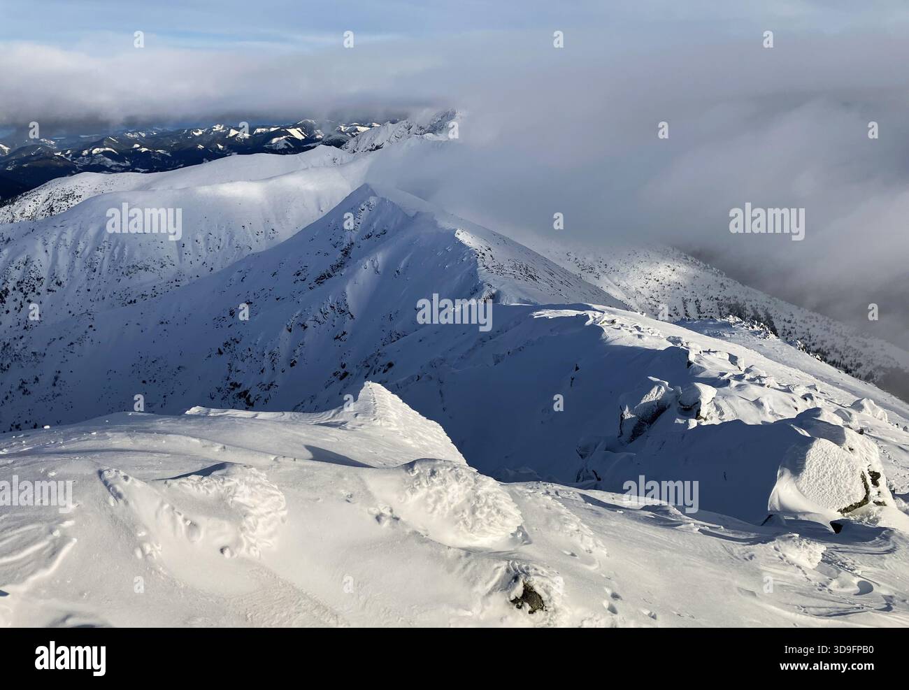 Montagna invernale della Slovacchia nei bassi Tatra dal picco Chopok Foto Stock