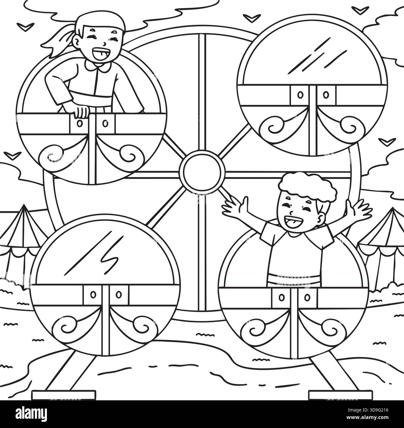 Parco divertimenti per bambini con ruota panoramica Illustrazione Vettoriale