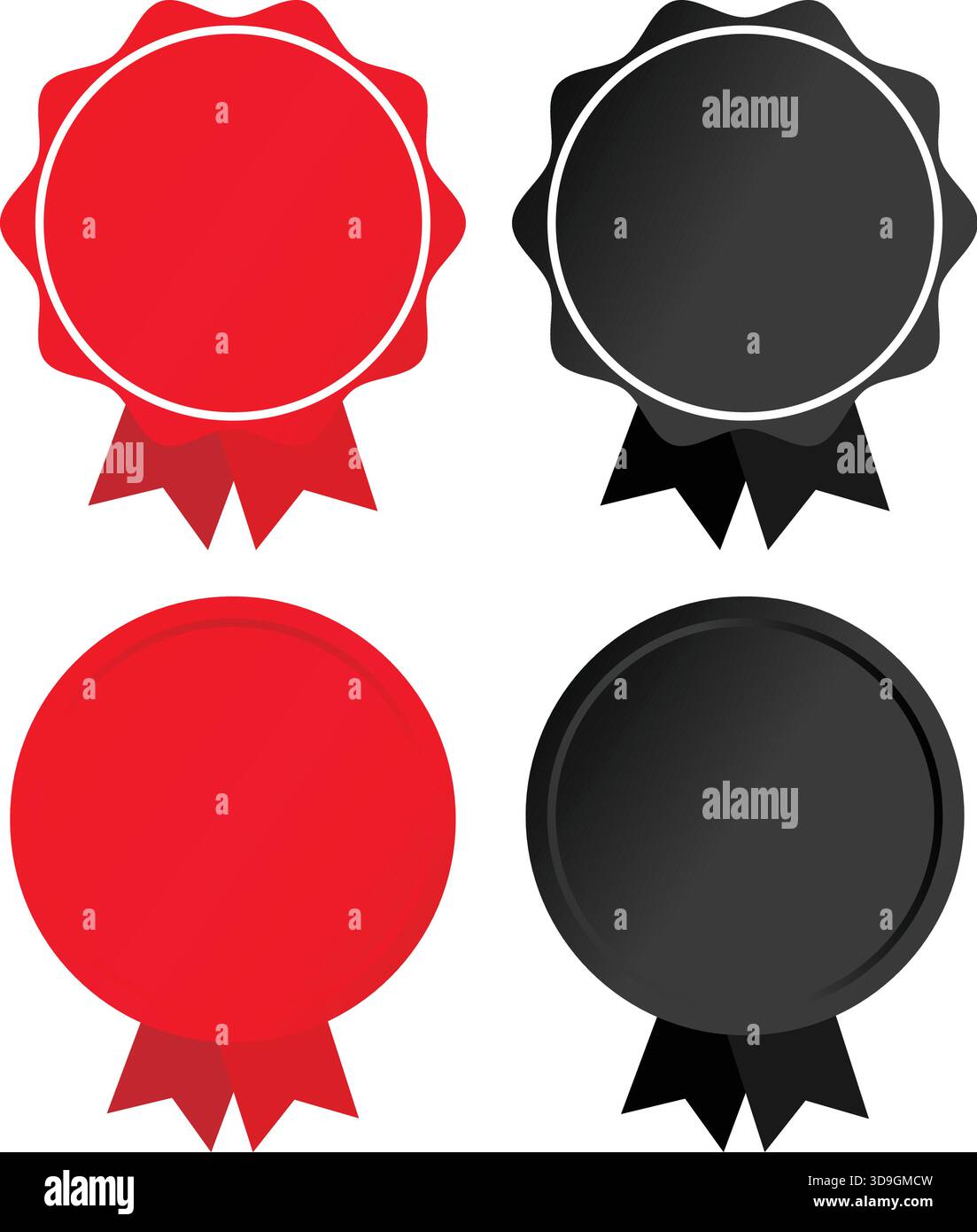 Set di distintivi premio rosso e nero con nastri Illustrazione Vettoriale