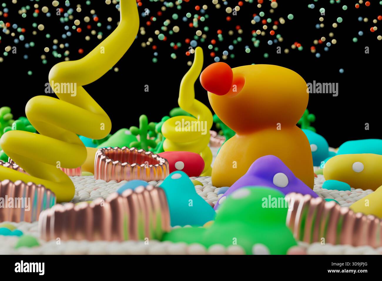 Immagine di un recettore in una membrana di plasma. La membrana plasmatica (nota anche come membrana cellulare o membrana citoplasmatica) è una membrana biologica semipermeabile che separa e protegge l'interno di una cellula dall'ambiente esterno. È costituito da vari componenti quali molecole fosfolipidiche, canali proteici, glicoproteine, proteine globulari, proteine integrali, e carboidrati. Un recettore nella membrana plasmatica è una proteina transmembrana che si lega alle molecole di segnalazione (leganti) sull'esterno della cellula, innescando una risposta all'interno della cellula. Foto Stock