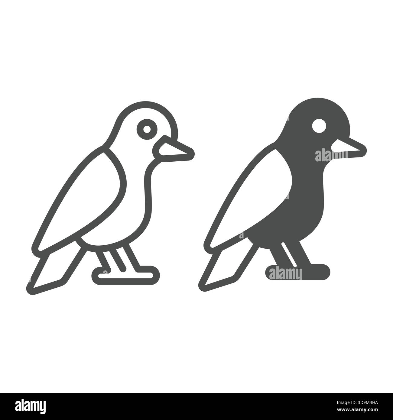 Linea Pigeon Bird e icona solida, concetto di turismo ecologico. Grafica vettoriale. Dove Bird, insegna di animali volanti su sfondo bianco, icona di stile del contorno per mobil Illustrazione Vettoriale