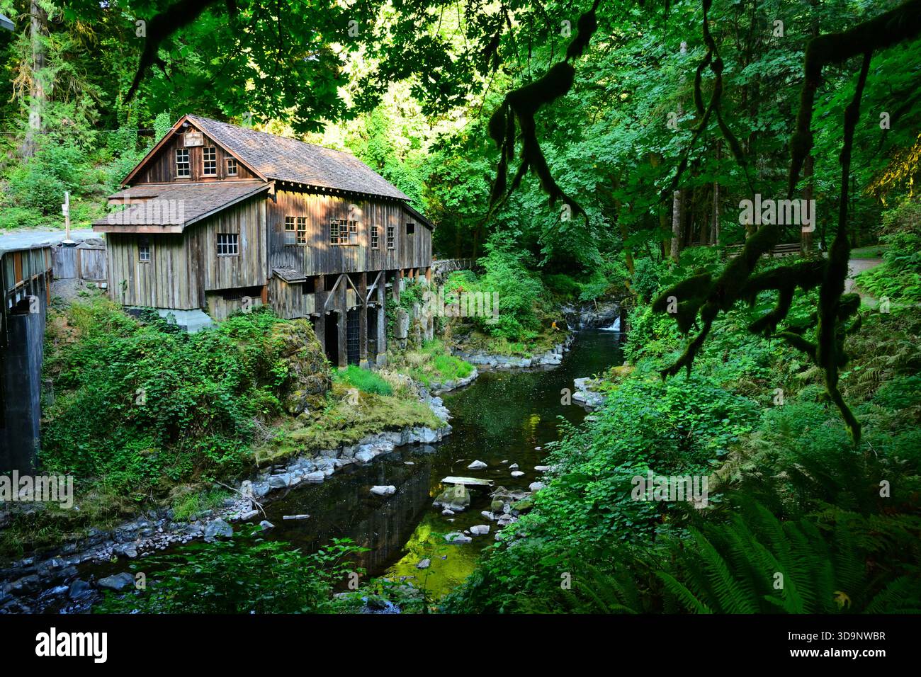 Lo storico Cedar Creek Grist Mill si trova vicino a Woodland, Washington, USA. Foto Stock