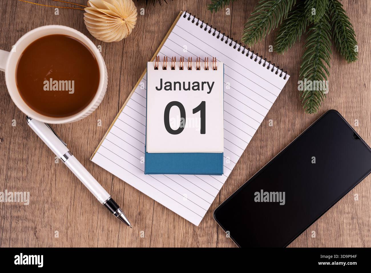 Gennaio 01 calendario concetto di Capodanno Foto Stock