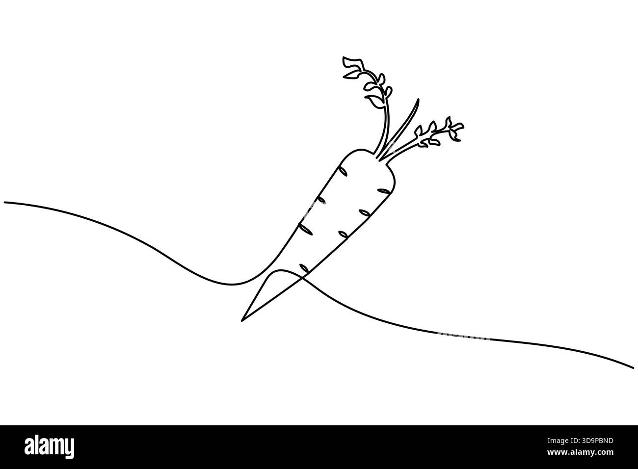 Arte a linea continua di una carota con foglie verdi su fondo bianco ortaggi a radice vegetale Illustrazione Vettoriale