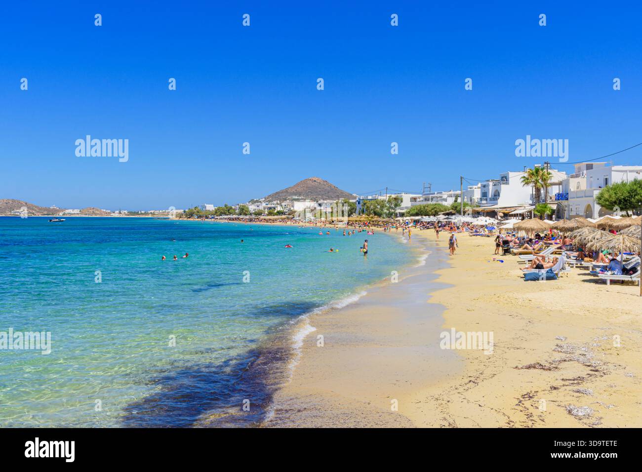 Famosa spiaggia di Agia Anna, isola di Naxos, Cicladi, Grecia Foto Stock