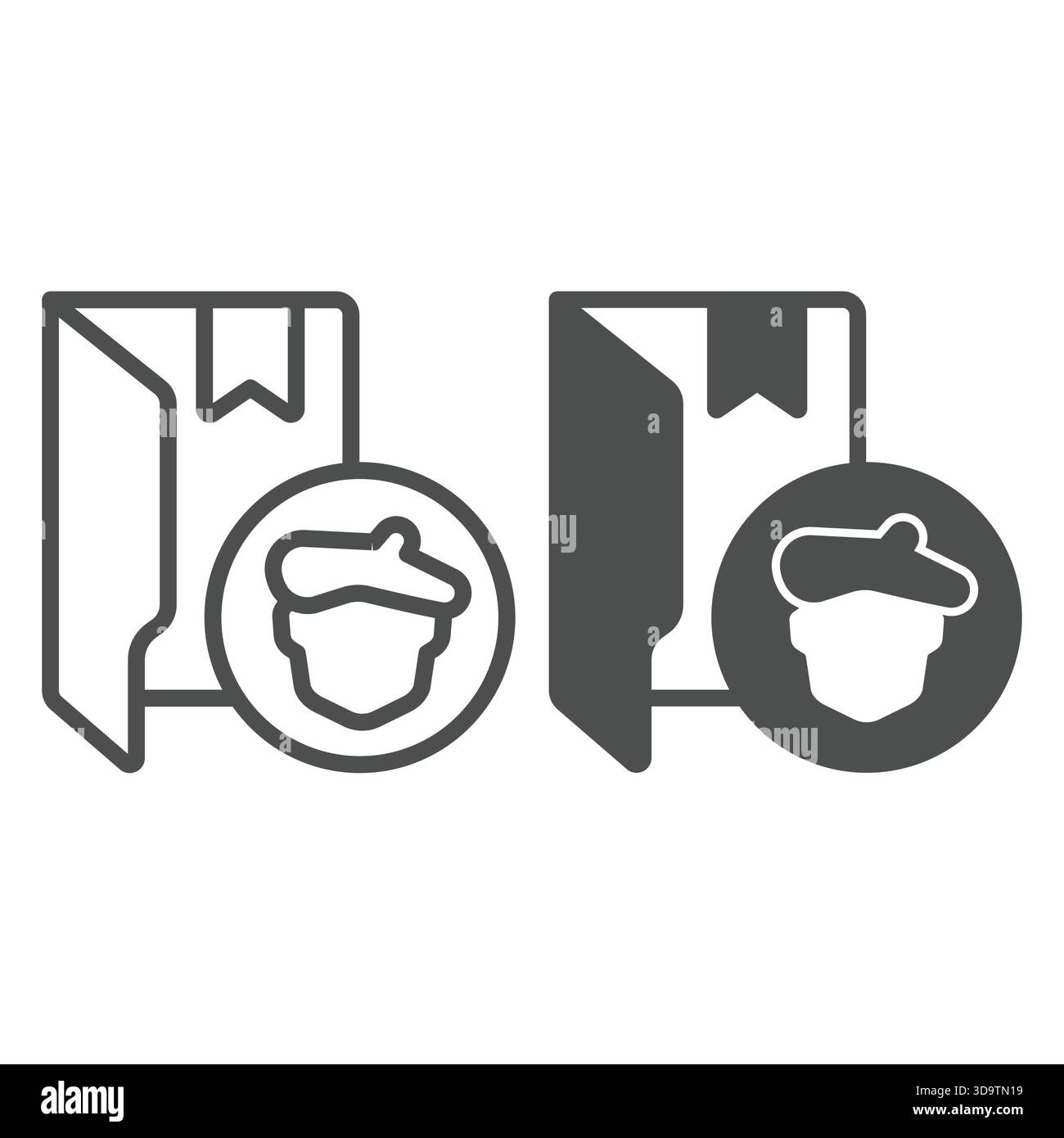 Cartella artista con linea segnalibro e icona continua, concept espositivo. Grafica vettoriale. Famoso cartello Person man portfolio su sfondo bianco, contorno st Illustrazione Vettoriale