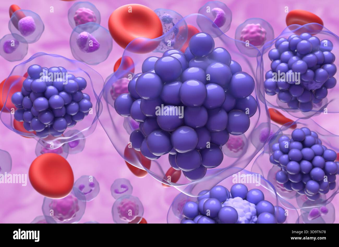 Linfoma diffuso a grandi cellule B (DLBCL) - Vista semicloseup illustrazione 3d. Foto Stock