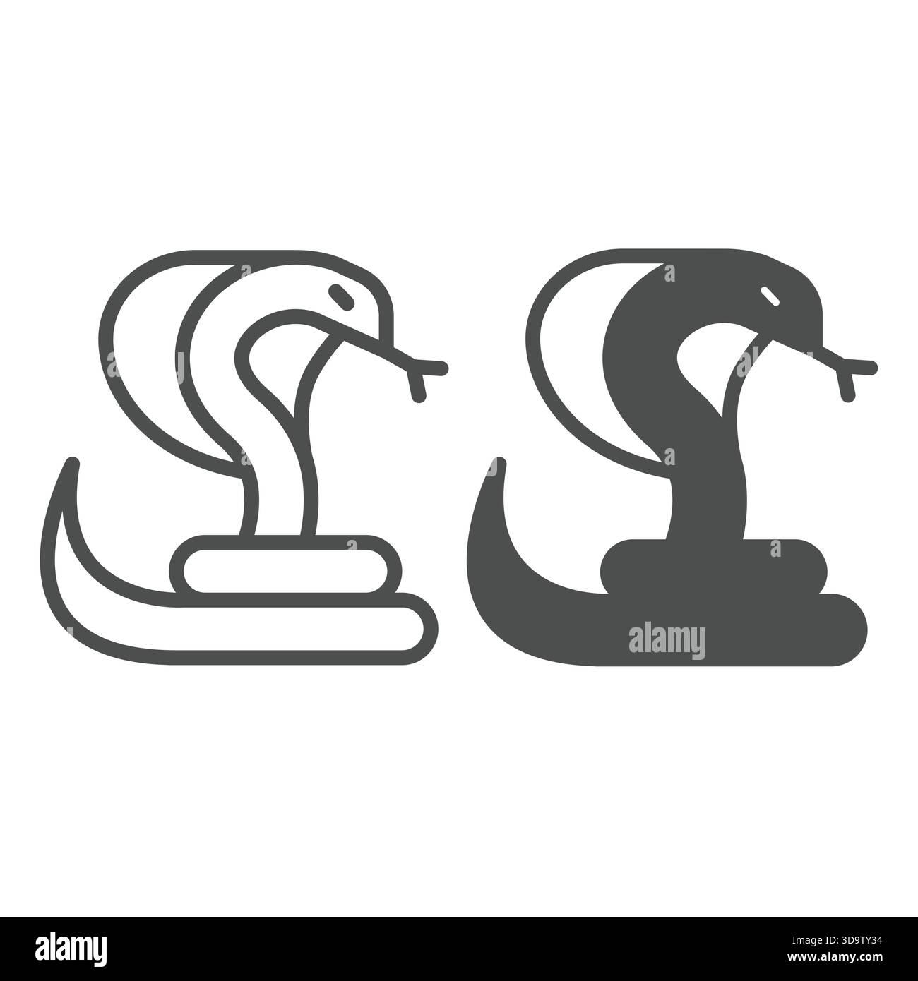 Linea di serpenti Cobra e icona solida, concetto di deserto arabo. Grafica vettoriale. Serpente velenoso nel deserto, segni di vita selvaggia su sfondo bianco, contorno ic Illustrazione Vettoriale