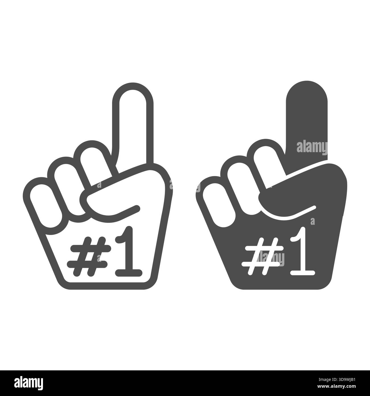 La linea di mano più divertente e icona solida, concetto di gioco di baseball. Grafica vettoriale. Mano parallone con indice, simbolo attributo Fun su backgrou bianco Illustrazione Vettoriale