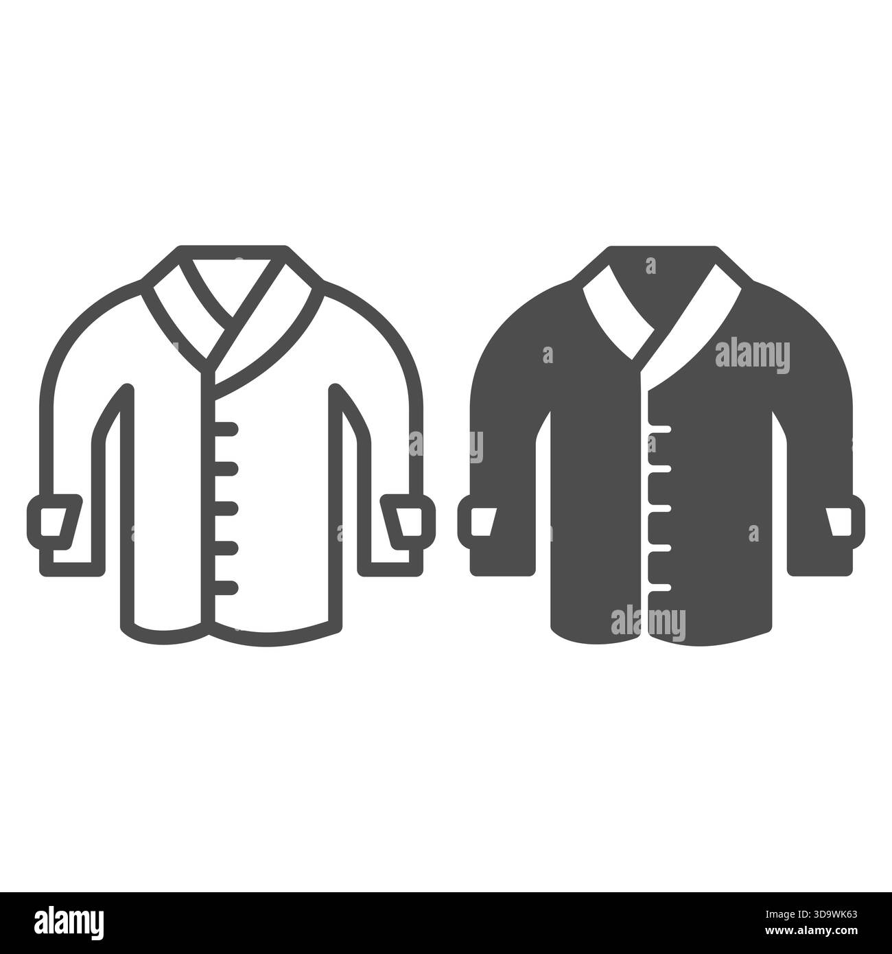 Impermeabile con bottoni e maniche e un'icona a tinta unita, un concetto di abbigliamento autunnale. Grafica vettoriale. Giacca da uomo, insegna di abbigliamento su sfondo bianco, fuori Illustrazione Vettoriale