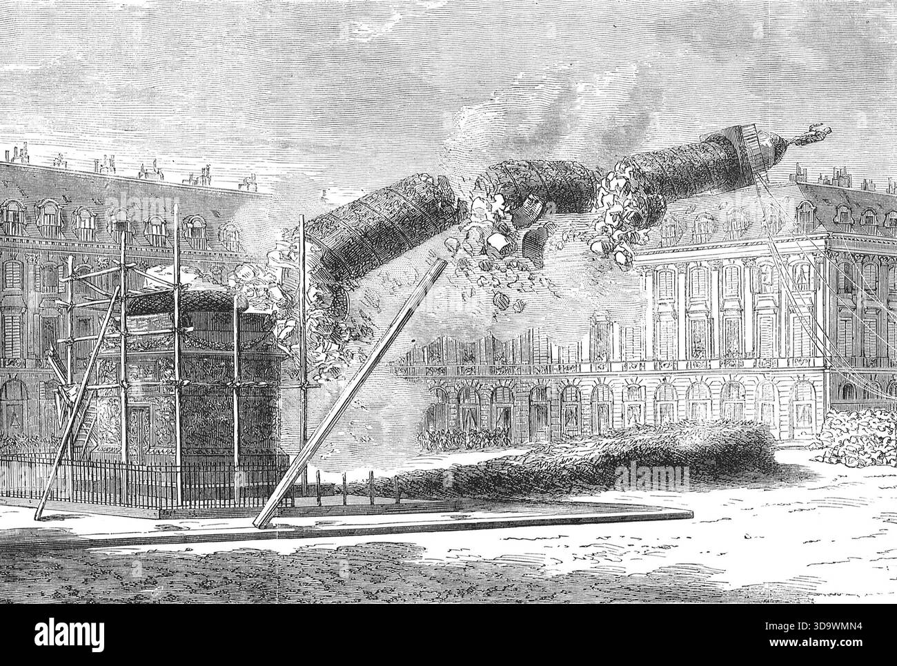 Caduta della colonna Vendôme, 16 maggio 1871. Distruzione della colonna trionfale sormontata da una statua di Napoleone i da parte dei comuni durante la comune di Parigi. Foto Stock