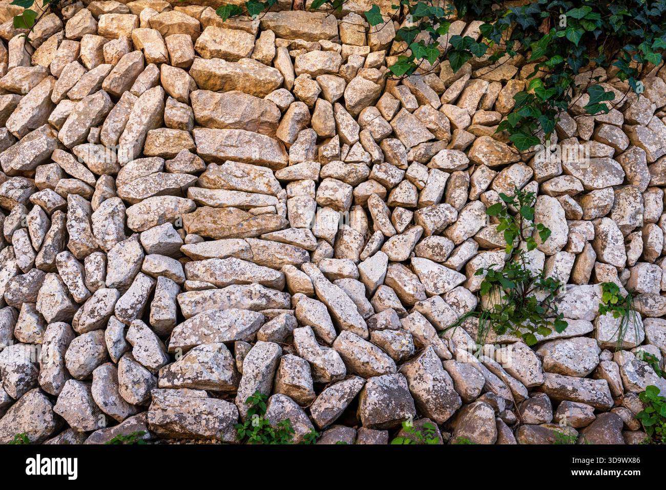 Muro di pietra viva senza Malta, Randa, Algaida, Maiorca, Isole Baleari, Spagna Foto Stock