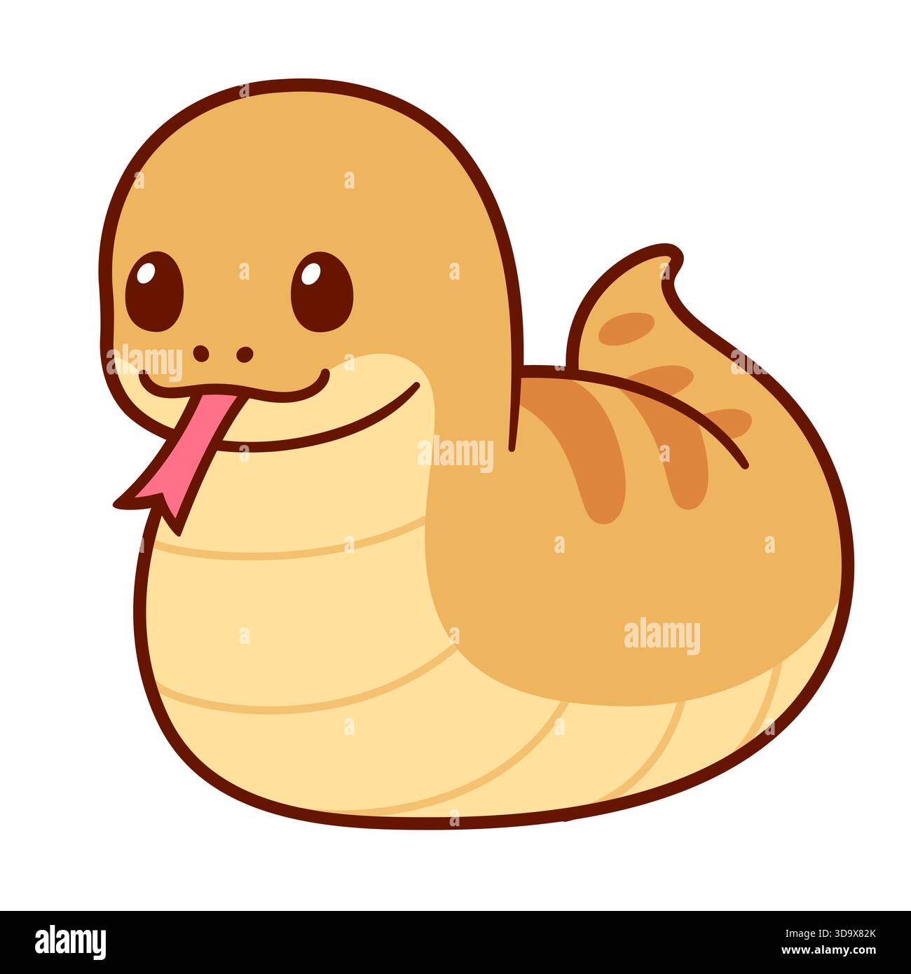 Tsuchinoko carino cartone animato giapponese mostro disegno. Criptide di serpente grasso Kawaii. Disegno semplice, illustrazione grafica a clip vettoriale. Illustrazione Vettoriale