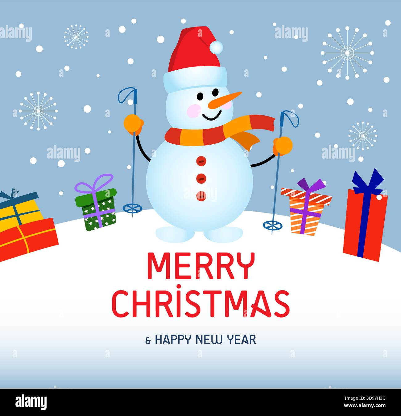 Buon Natale e felice anno nuovo. Babbo Natale mette regali nell'albero di Natale di una borsa. Biglietto di auguri di Natale. Illustrazione vettoriale. Illustrazione Vettoriale