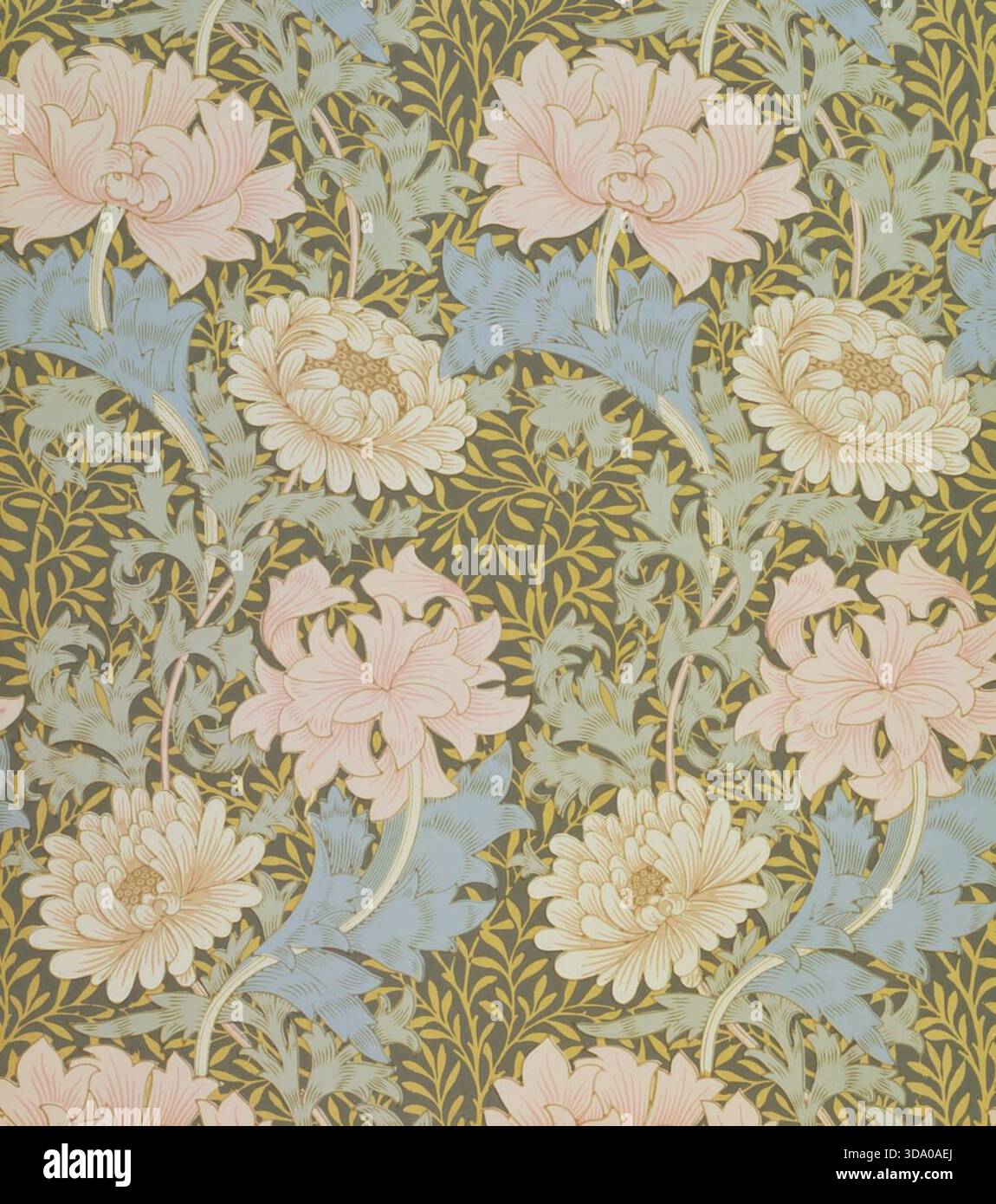 Chrysanthemum Tapete, 1876 di William Morris. Elegante motivo floreale per la carta da parati Arts & Crafts Illustrazione Vettoriale