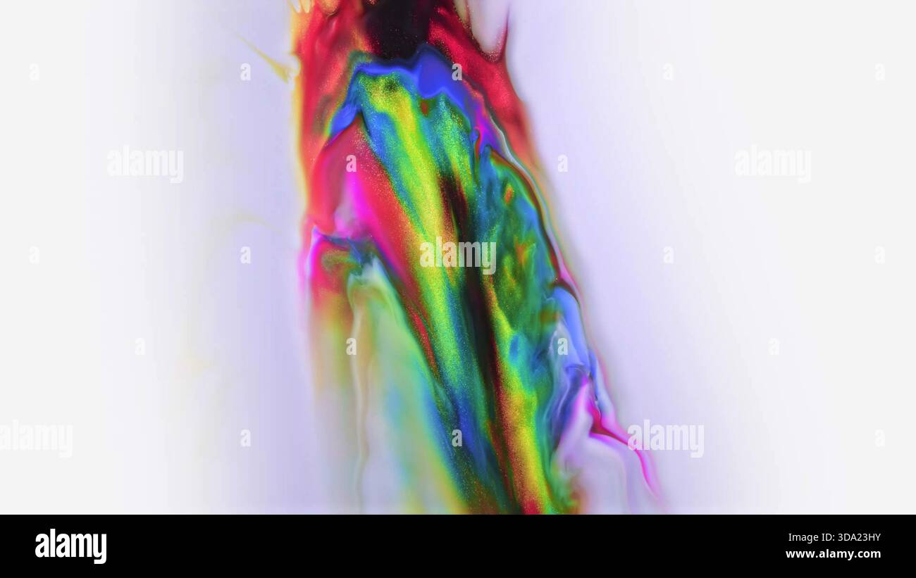 Grafica fluida e vibrante con colori vorticosi e particelle scintillanti Foto Stock