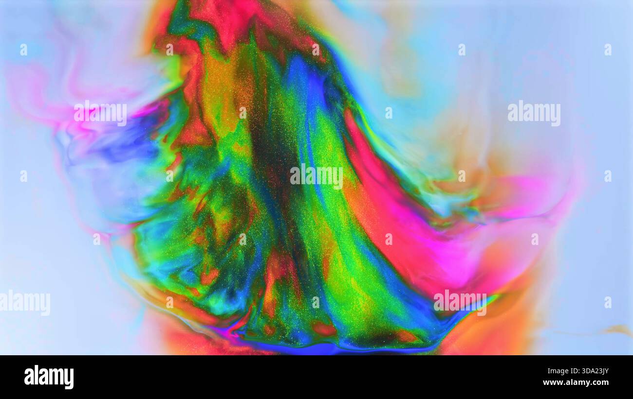 Grafica fluida e vibrante con colori vorticosi e particelle scintillanti Foto Stock