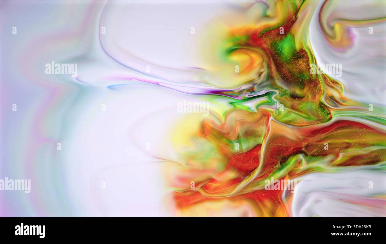 Grafica fluida e vibrante con colori vorticosi e particelle scintillanti Foto Stock