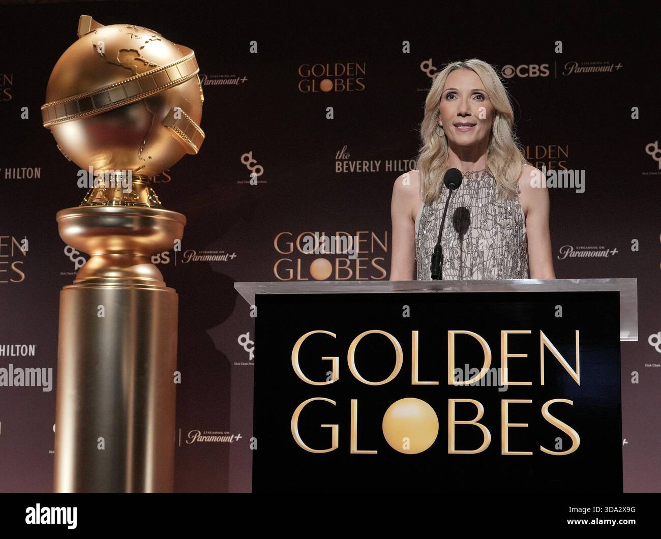 Helen Hoehne al 83° annuncio annuale delle nomination ai Golden Globes presso il Beverly Hilton di Beverly Hills, CA, lunedì 8 dicembre 2025. (Foto di Sthanlee B. Mirador/Sipa USA) Foto Stock