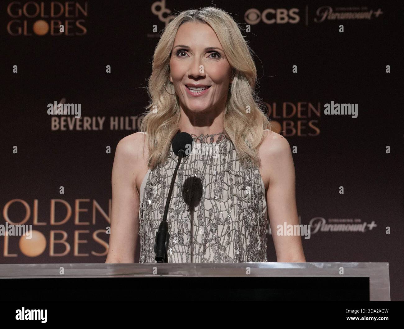 Helen Hoehne al 83° annuncio annuale delle nomination ai Golden Globes presso il Beverly Hilton di Beverly Hills, CA, lunedì 8 dicembre 2025. (Foto di Sthanlee B. Mirador/Sipa USA) Foto Stock