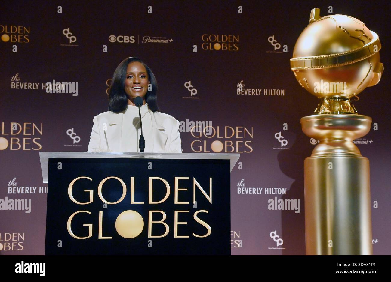 Beverly Hills, Stati Uniti. 8 dicembre 2025. Skye P. Marshall annuncia le nomination per il 83° Golden Globe Awards annuale a Beverly Hills, California, lunedì 8 dicembre 2025. I Golden Globes saranno trasmessi sulla CBS e in streaming sulla Paramount domenica 11 gennaio alle 20. Foto di Jim Ruymen/UPI credito: UPI/Alamy Live News Foto Stock