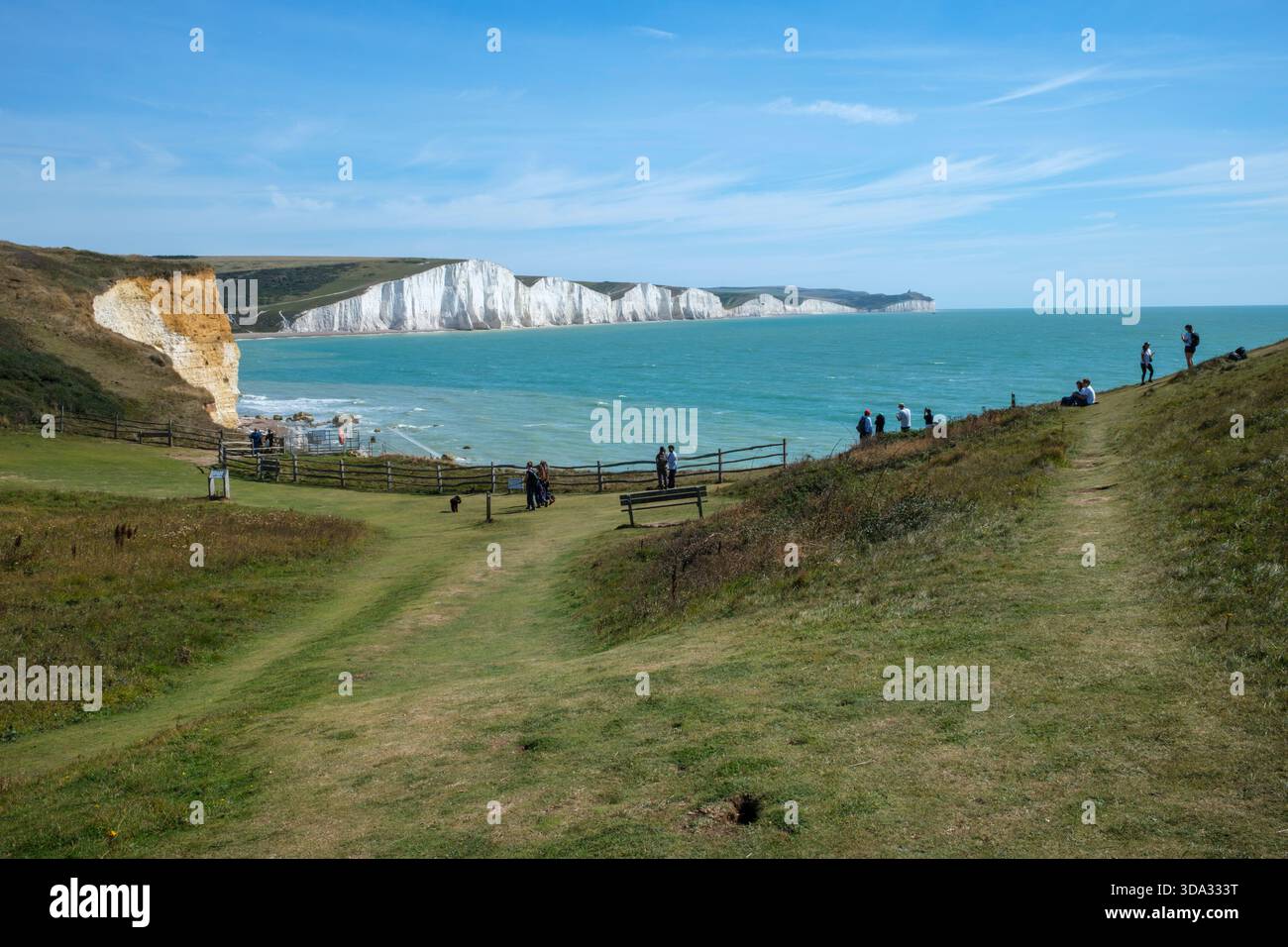 Le scogliere di gesso delle Seven Sisters da Hope Gap Steps a Cuckmere Haven/Seaford Head, East Sussex, Regno Unito Foto Stock