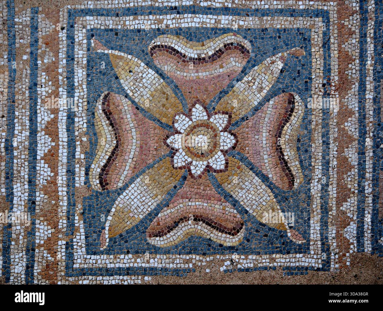 Grecia, Macedonia, Dion, sito archeologico di Dion, città di Zeus, mosaici delle terme romane Foto Stock