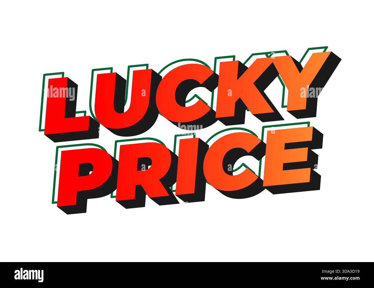 Grafica testuale colorata con le parole Lucky Price in grassetto, stile 3D con effetto ombra Illustrazione Vettoriale