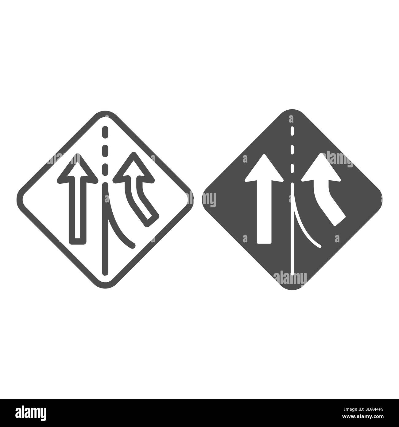 Direzione della strada, linea di svolta e icona continua, i partecipanti consentono il concetto. Grafica vettoriale. Cartello con le frecce, segnale di guida su backgroun bianco Illustrazione Vettoriale
