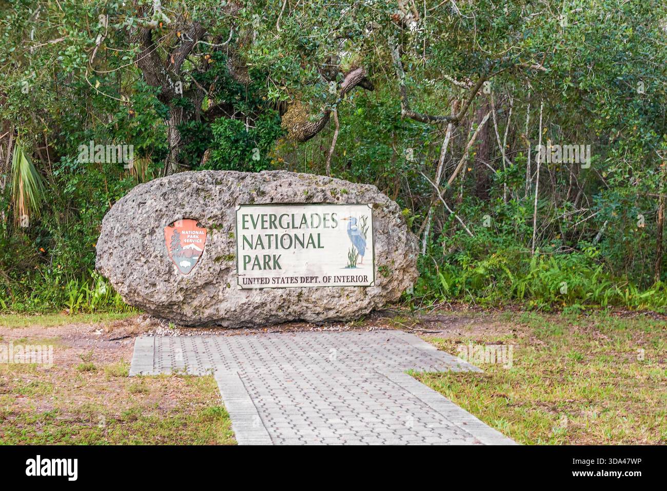Florida. USA - 06 gennaio 2019 - cartello all'ingresso del Parco Nazionale delle Everglades Foto Stock