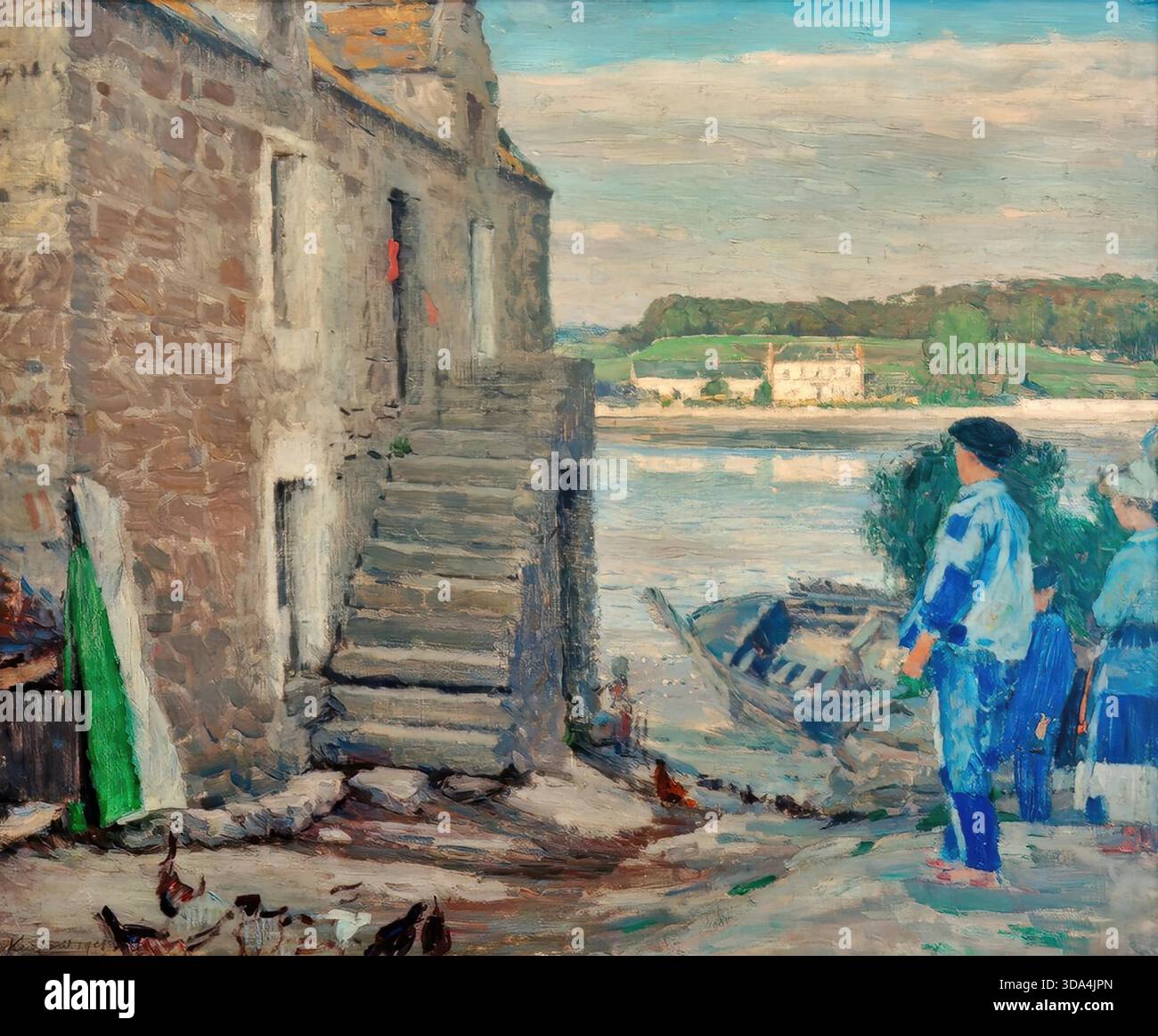 Max Kurzweil, Riverside Landscape with Houses, 1908, paesaggio Illustrazione Vettoriale