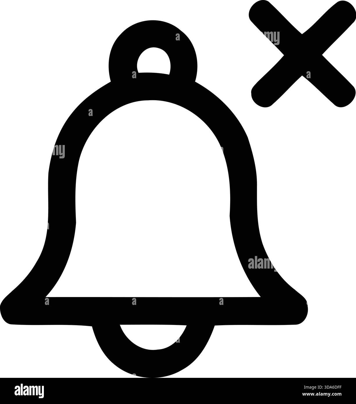 Semplice icona di una campana con simbolo a croce che indica la modalità silenziosa o silenziosa Illustrazione Vettoriale