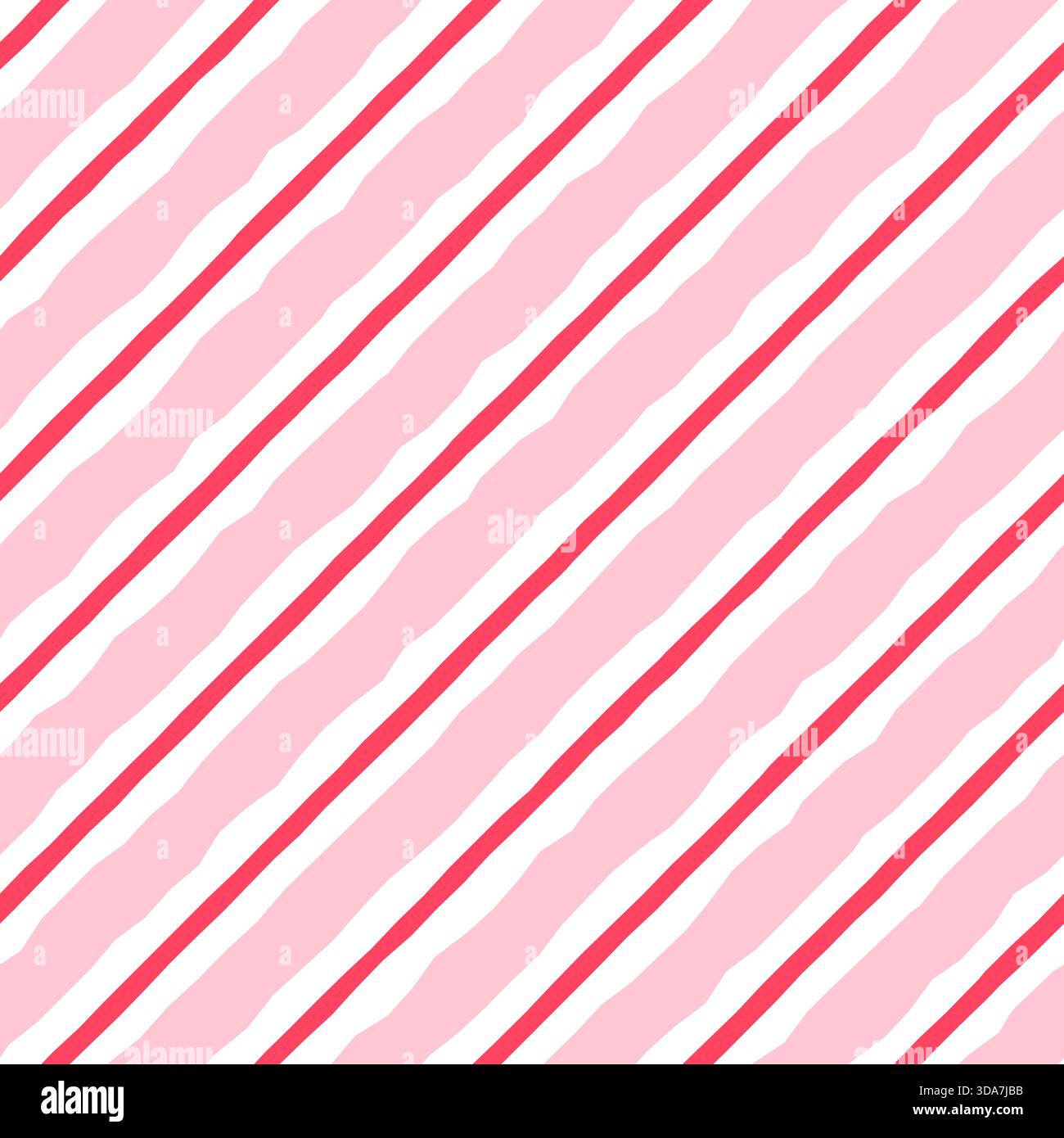 Graziose strisce diagonali rosa e rossa con bordi frastagliati, divertenti linee organiche sullo sfondo per Natale e San Valentino Illustrazione Vettoriale