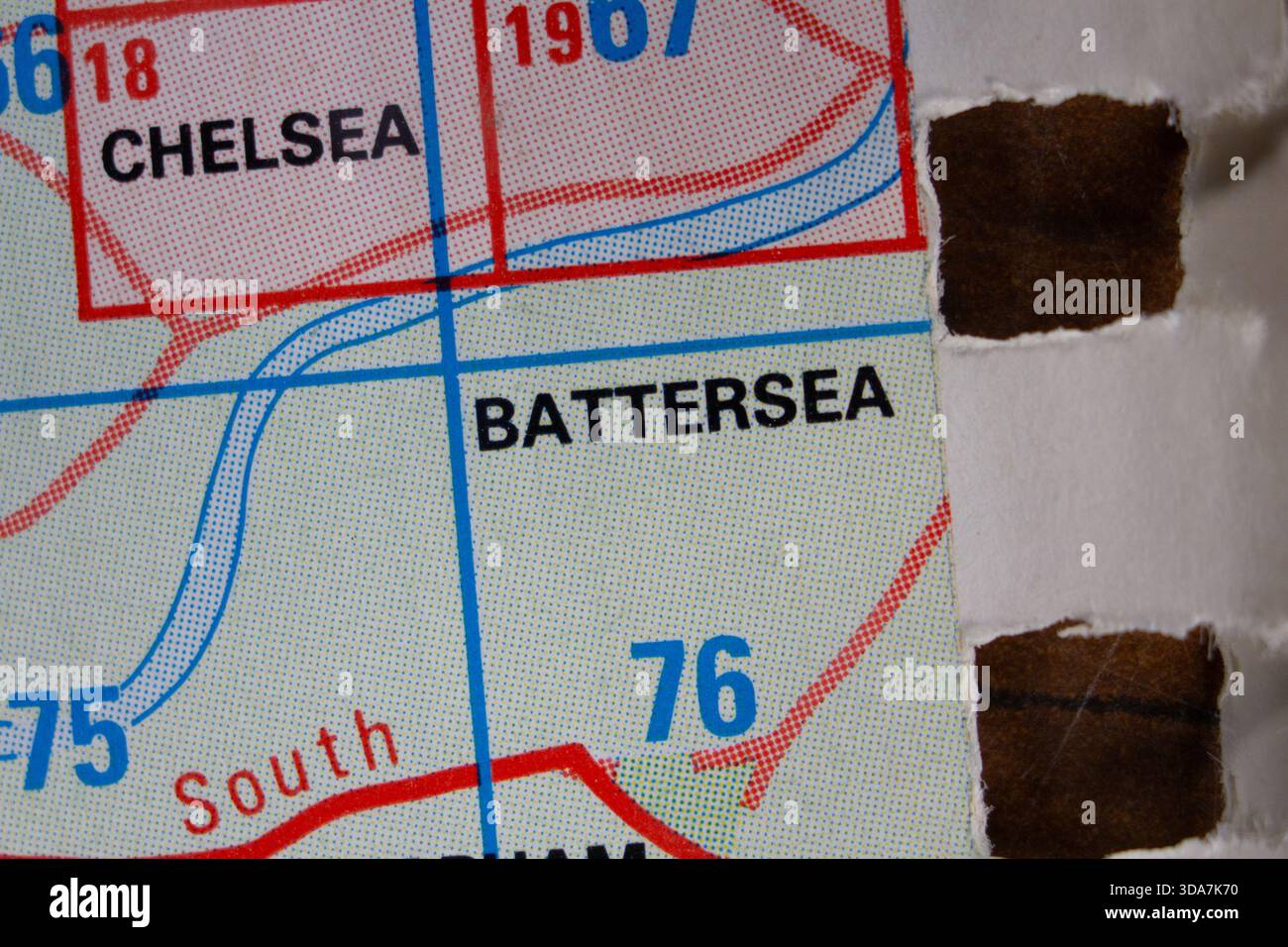 Battersea - Londra, Inghilterra, Regno Unito mappa a colori del distretto atlas da circa 1996 nome della città della zona Foto Stock