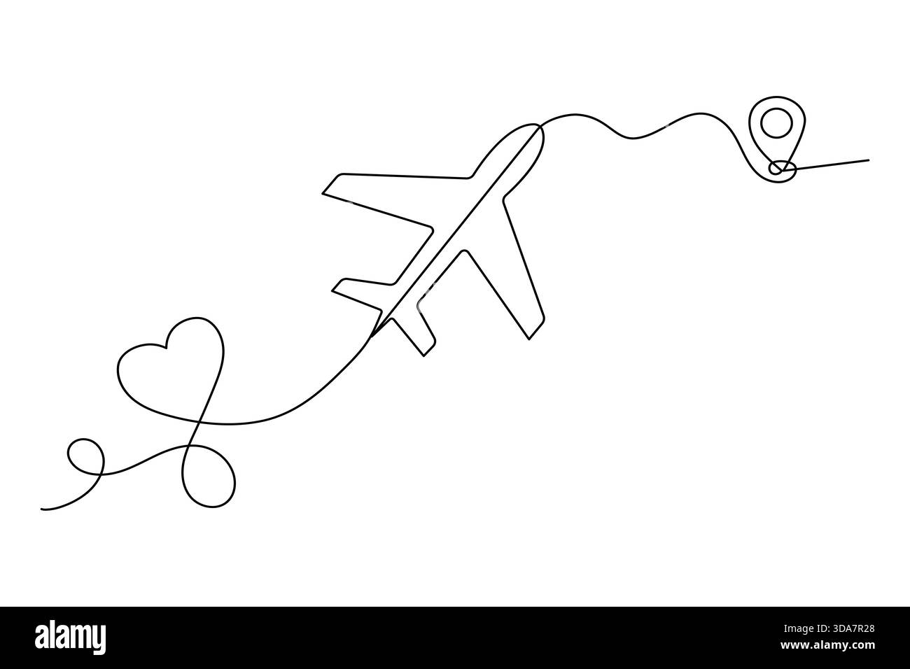 Una linea art plane Heart Trail che porta al pin della mappa della posizione Illustrazione Vettoriale