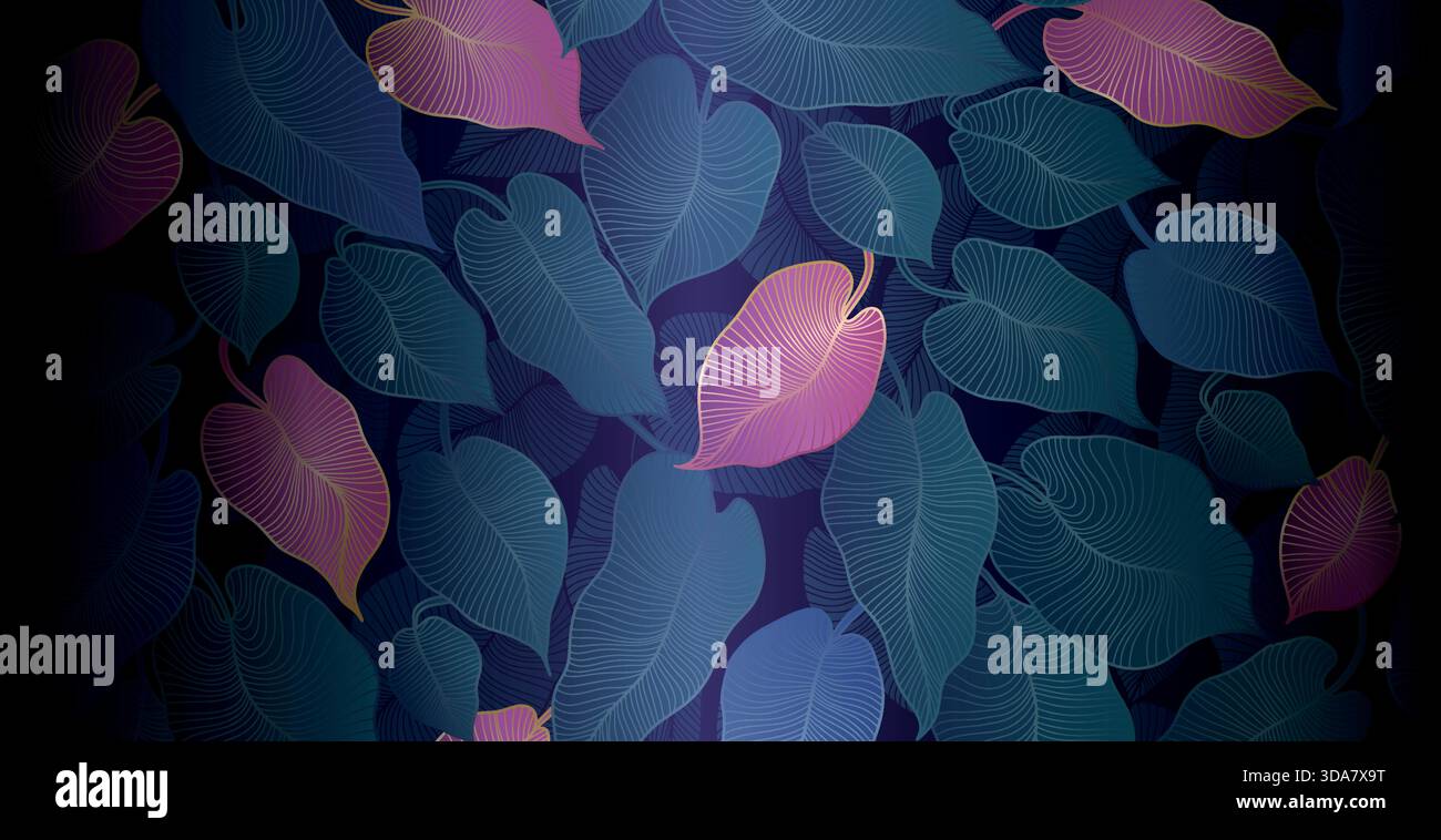 Sfondo botanico con foglie dorate e elementi di stile moderno. Design art deco o carta da parati di lusso. Per l'avvolgimento, l'atmosfera tropicale e la decorazione Illustrazione Vettoriale