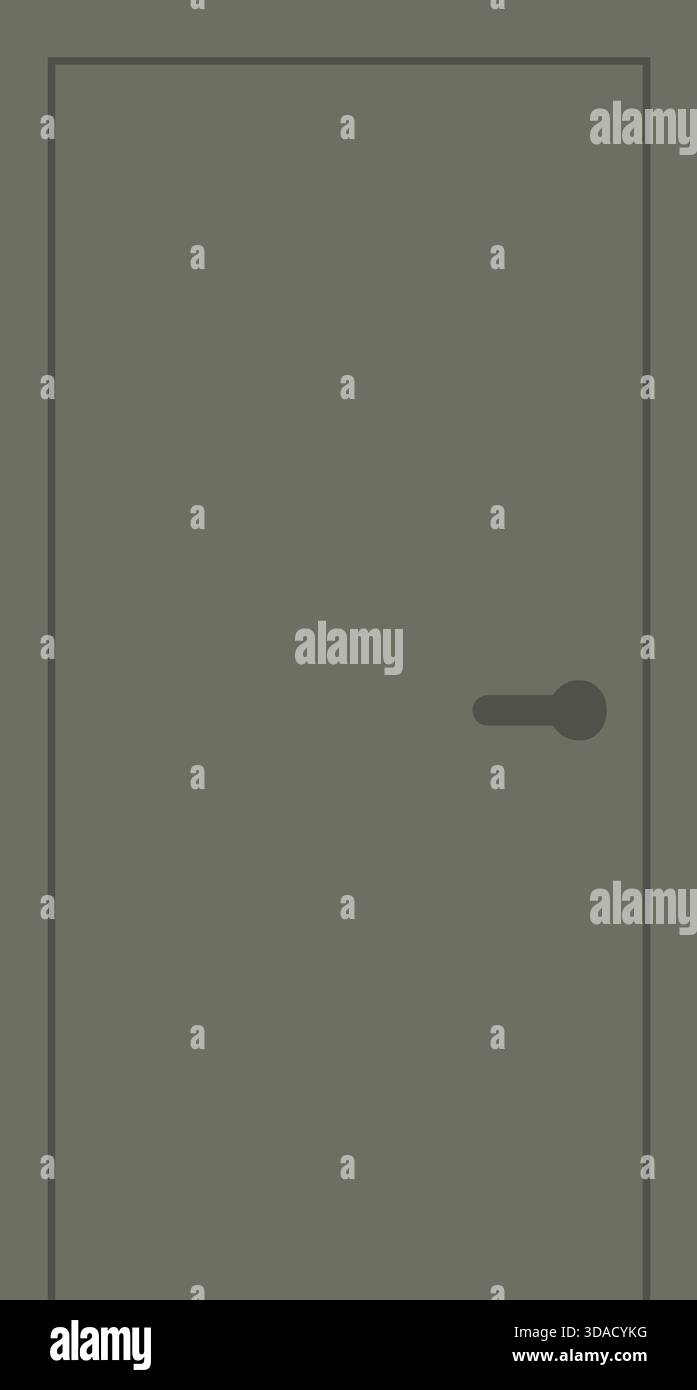 Semplice porta interna grigia con maniglia che rappresenta l'ingresso di una camera standard. Illustrazione Vettoriale
