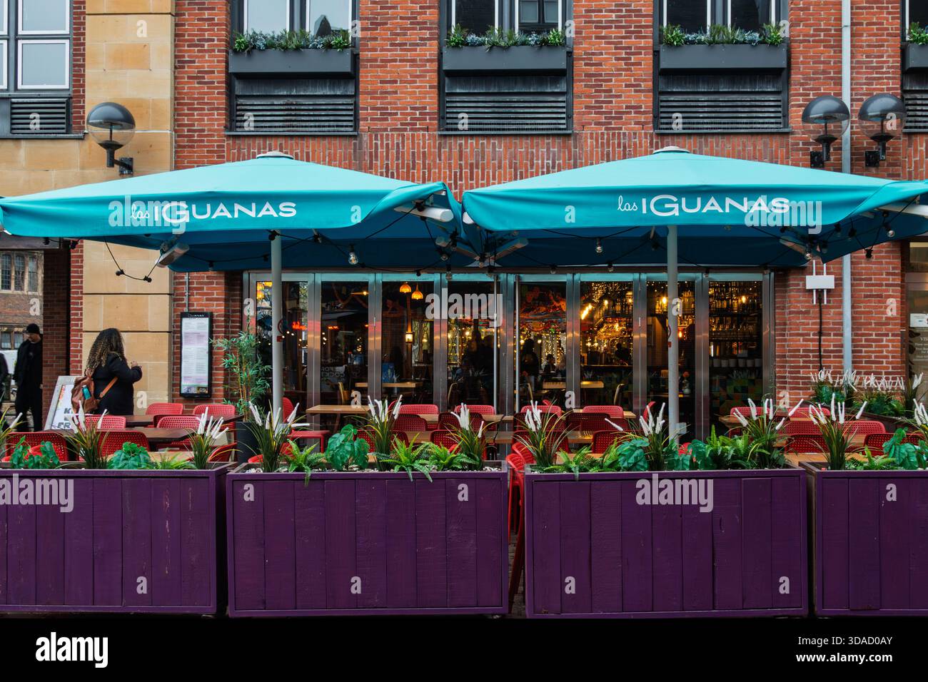 Vista esterna del bar e ristorante Las Iguanas, Cambridge, Inghilterra, Regno Unito Foto Stock