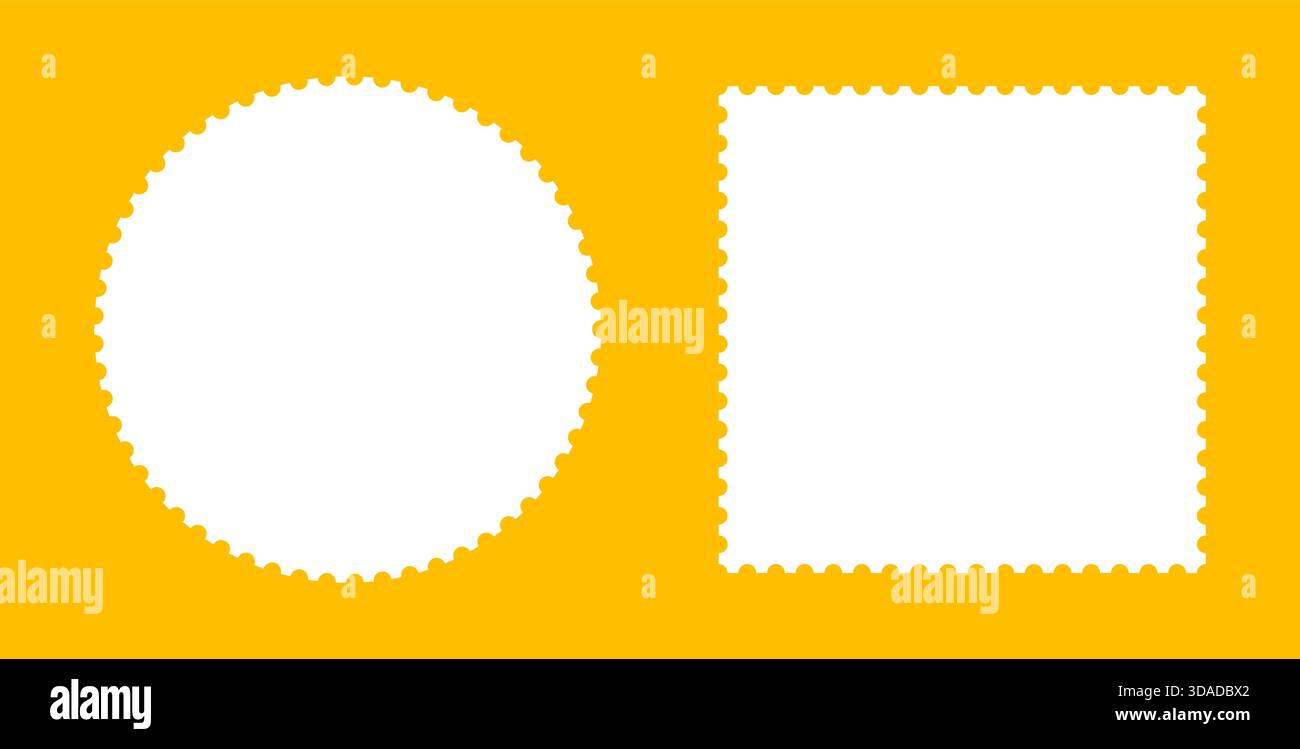 Set di cornici modello francobollo. Francobolli vintage vuoti rettangolari e ovali. Sfondi per cartoline, lettere, bordi vuoti. Etichette, etichette, buoni Illustrazione Vettoriale