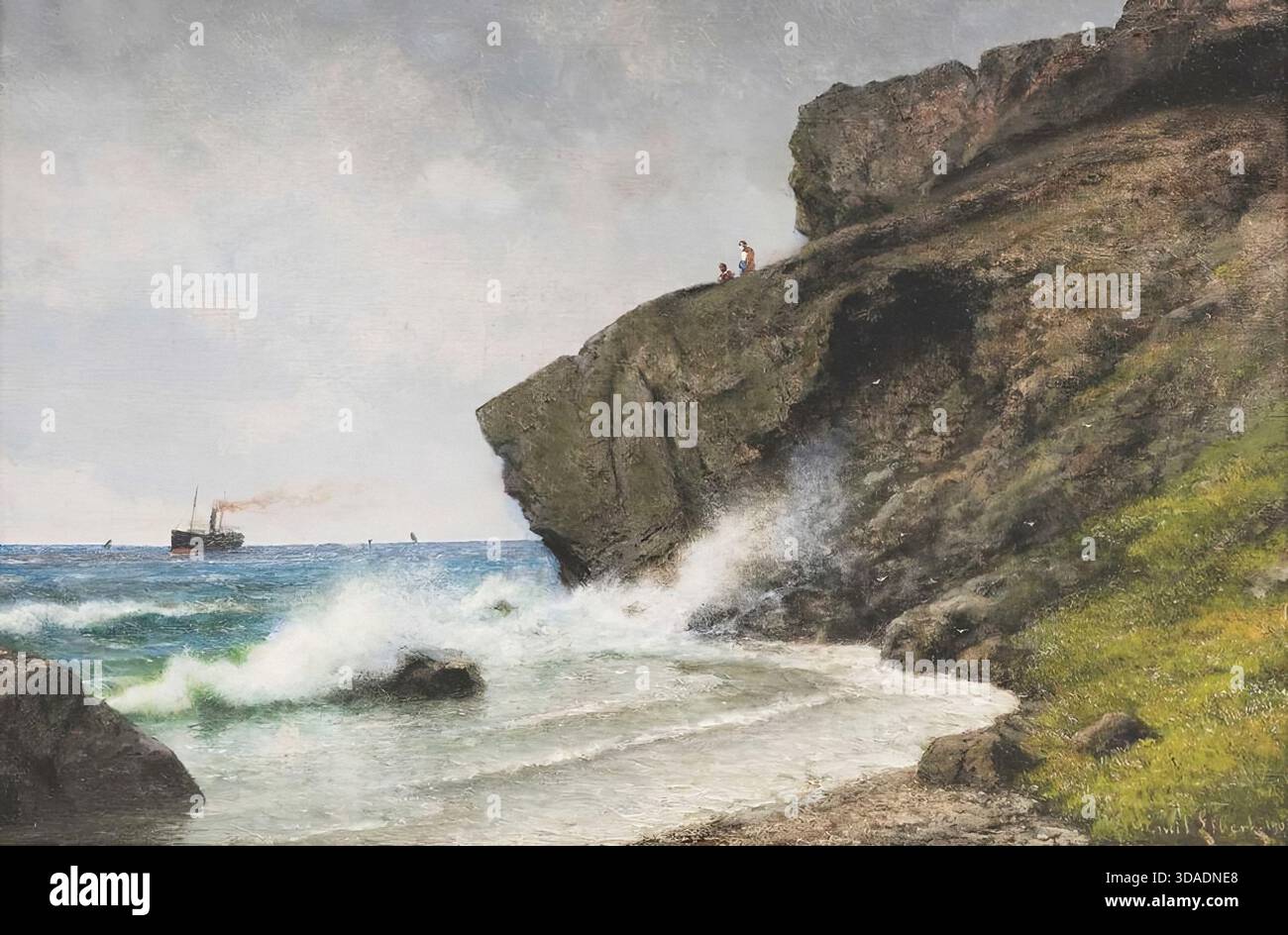 Georg Emil Libert - onde che si schiantano contro una costa rocciosa Foto Stock